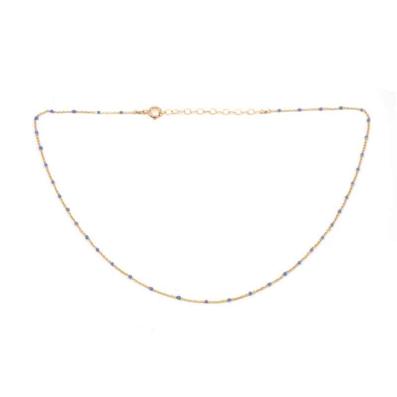 Enamel & Gold Beaded Necklace in Periwinkle