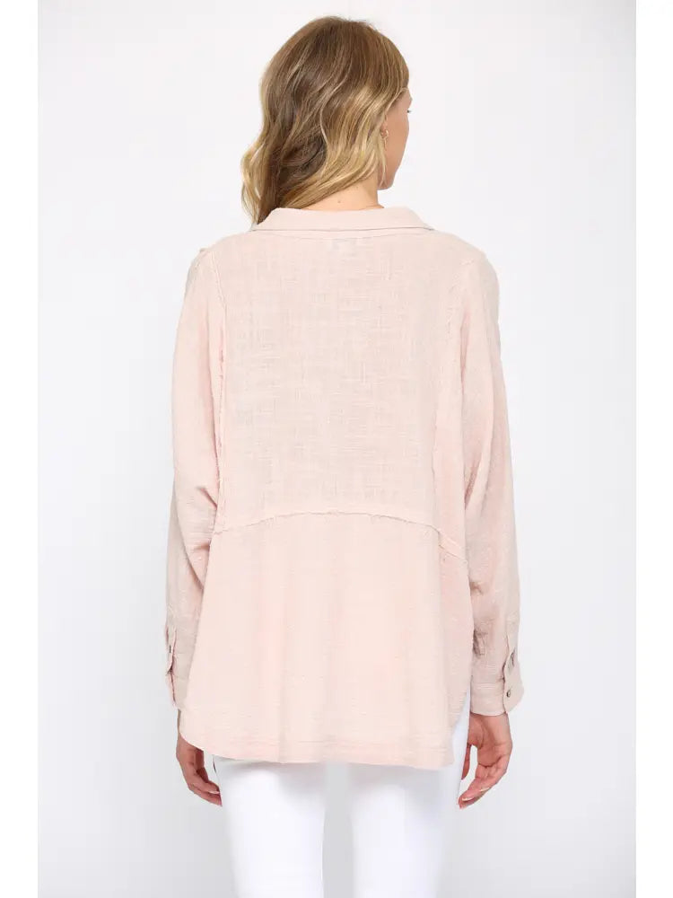 Button Front Blouse in Blush