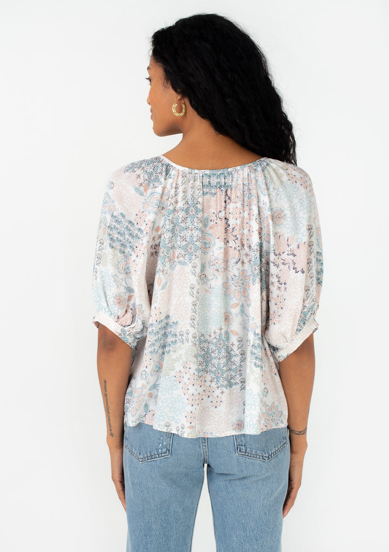 Floral Balloon Sleeve Button Front Top