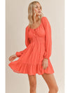 Tie Front Mini Dress in Coral