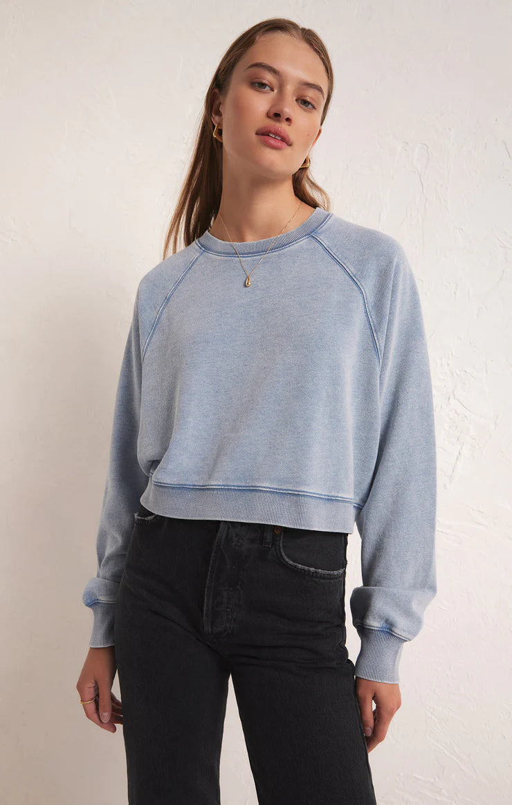 Knit Denim Cropped Sweatshirt