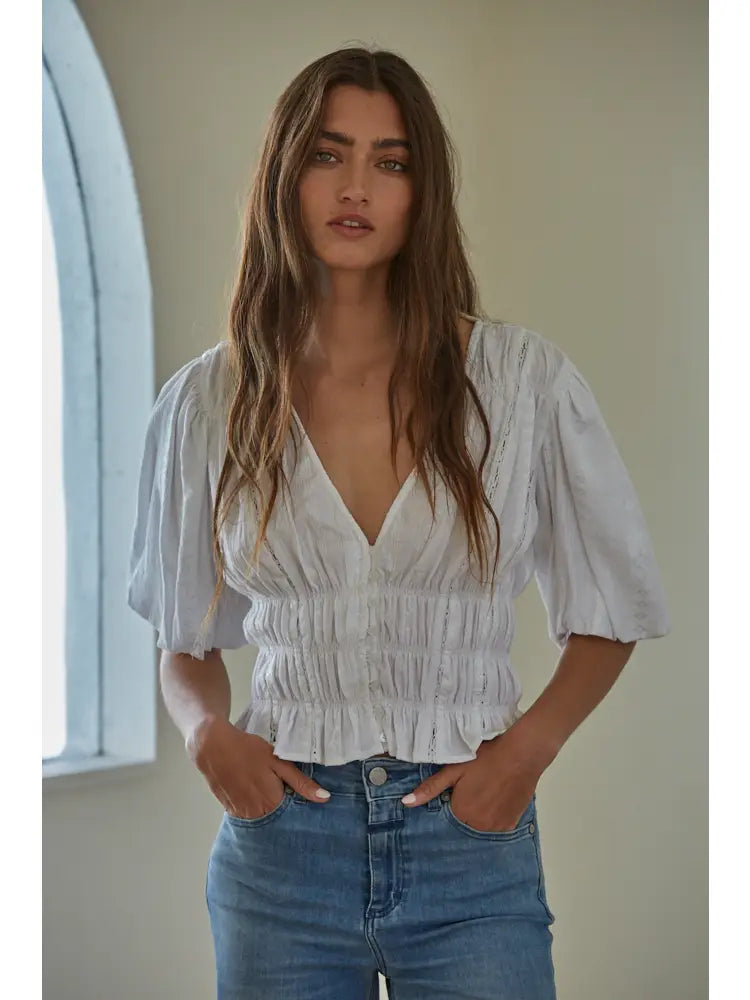 Fade Into It Smocked Top in White
