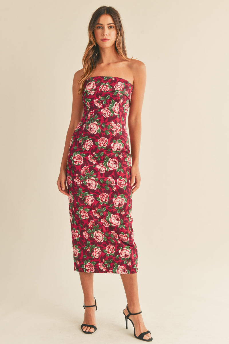 Floral Tube Dress in Wine