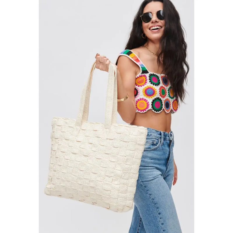Woven Straw Tote in Ivory