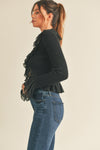 Frill Detail Long Sleeve in Black