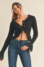 Frill Detail Long Sleeve in Black