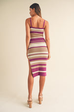 Striped Front Cut Out Midi Dress
