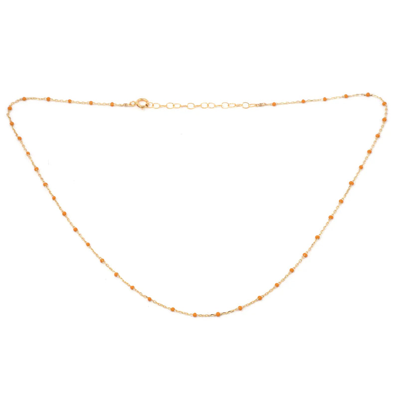 Enamel & Gold Beaded Necklace in Orange