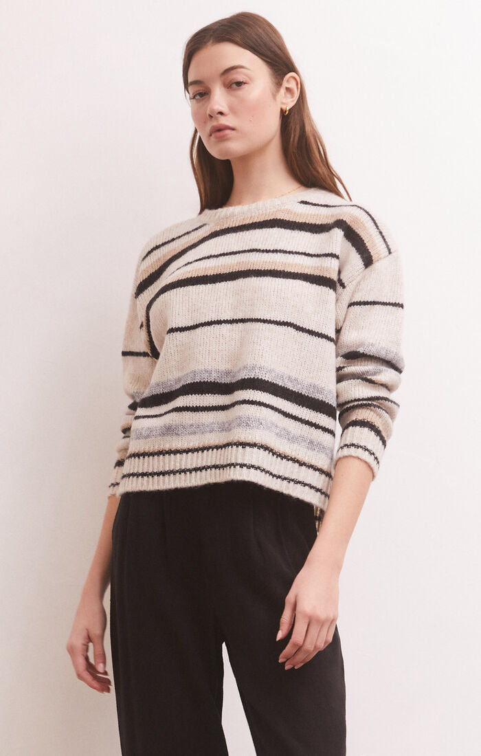 Middlefield Stripe Sweater in Light Oatmeal