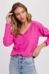 Sweater Henley in Hot Pink