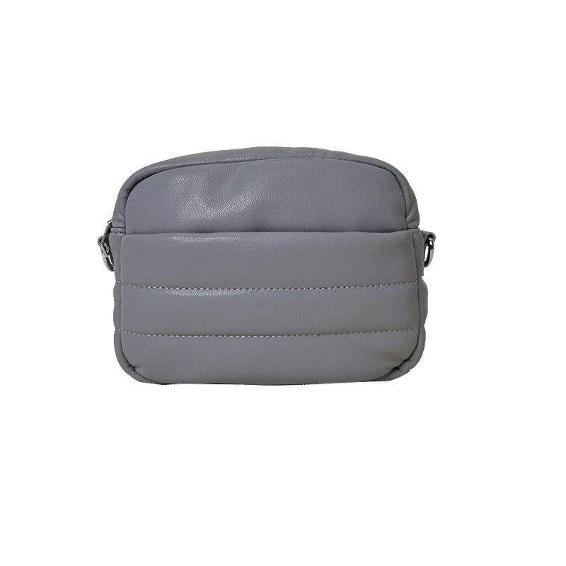 Quilted Vegan Leather Zip Top Messenger Bag in Grey