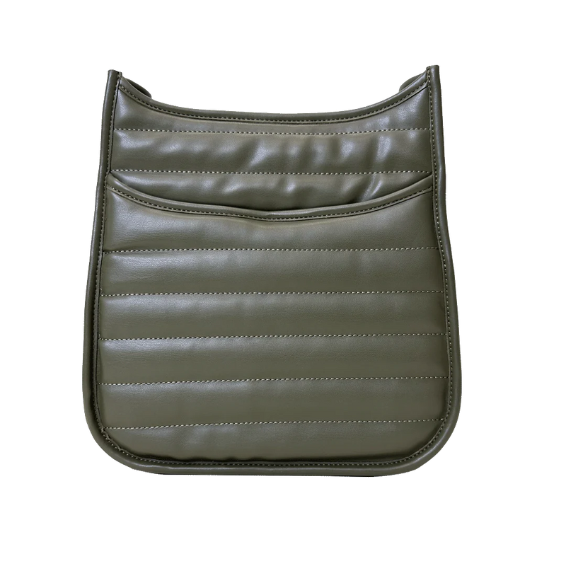 Quilted Vegan Leather Messenger Bag in Olive