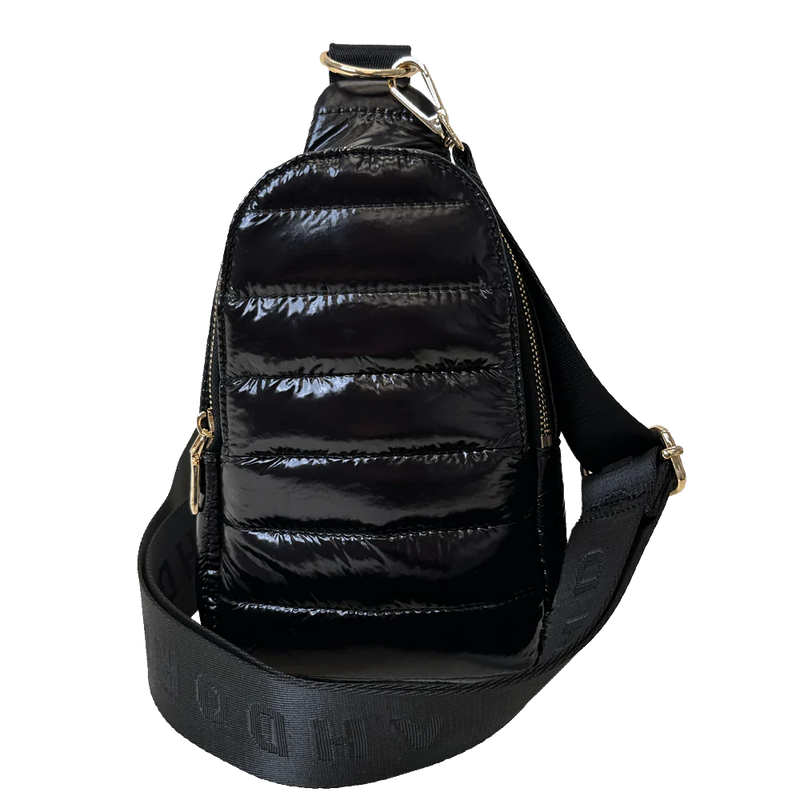 Quilted Puff Sling Bag in Liquid Black