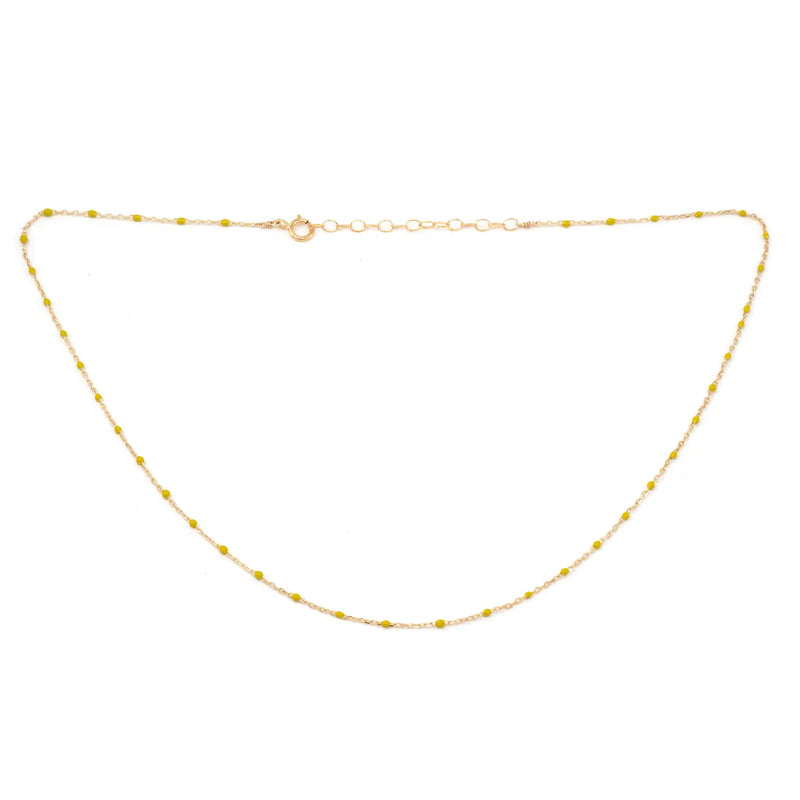 Enamel & Gold Beaded Necklace in Yellow