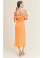 Off the Shoulder Midi Dress in Tangerine